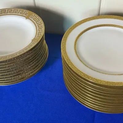 Haviland Limoges Gol Rimmed Plates And Soup Bowls 