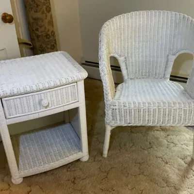 White Wicker Chair & End Table