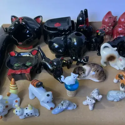 Laquered Black Cat Collection with Tiny Kitties 