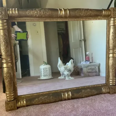 Antique Ornate Gold Painted Wood Wall Mirror 