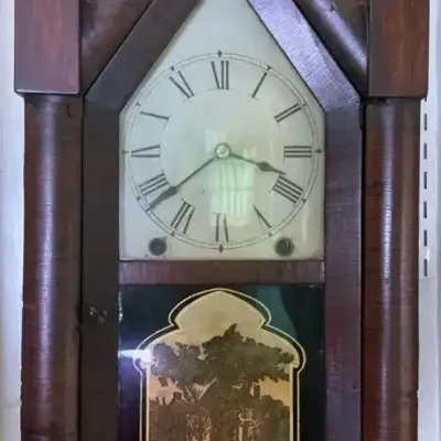Antique Mid 19Th Century, American Gothic Steeple Shelf Clock