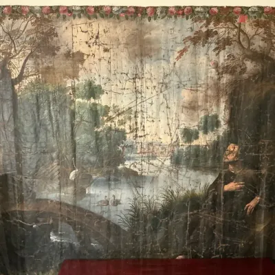 Incredible Wall-Sized Antique Oil Painting Tapestry (98 x 83)