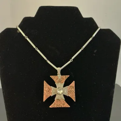 Sterling Silver Granite Cross Necklace 