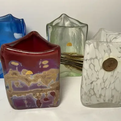 Small Art Glass Triangular Vases (3 x 4.25 Inch Largest)
