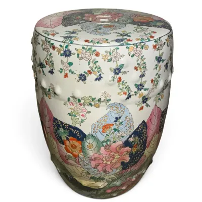 Hand Painted Chinese Tobacco Leaf Porcelain Garden Stool (12.5 x 18)