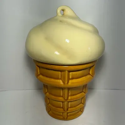 Vintage Ceramic Soft Serve Ice Cream Cone Cookie Jar (9 x 12.5)