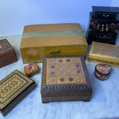Wood carved Trinket Boxes From Around The World 