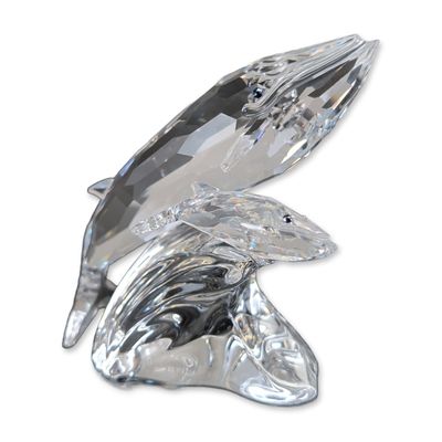 Swarovski 1992 SCS Annual Edition Crystal Whales Figurine w/ Signed COA