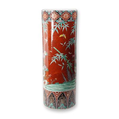 Chinese Famille Verte Style Porcelain Cylindrical Vase