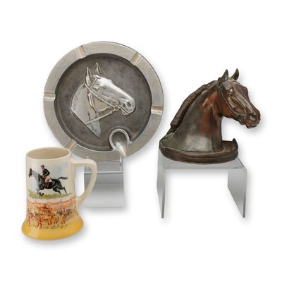 3pc Vintage Royal Doulton Porcelain and Metal Equestrian Decorative Items