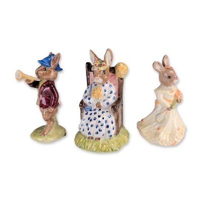 3pc Royal Doulton Bunnykins Porcelain Figurines, Bridesmaid, Susan, and Rise and Shine