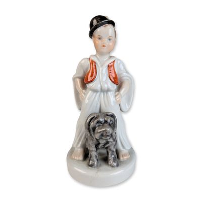 Herend Hungarian Porcelain Boy with Dog Figurine