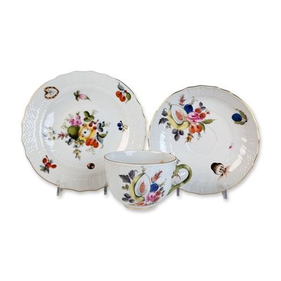 3pc Herend Hungary Porcelain Teacup, Saucer & Plate, Bouquet of Fruits