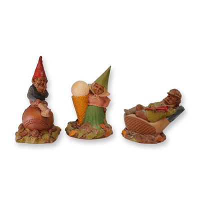 Three Tom Clark Cairn Studio Gnome Figurines, Golf and Baseball
