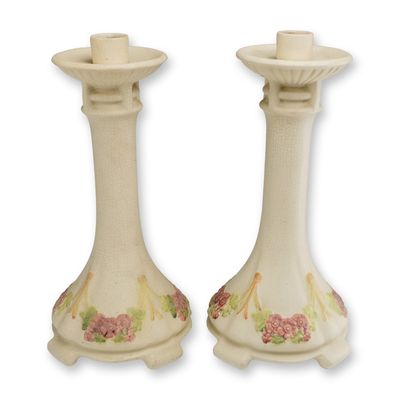 Pair Weller Roma Matte Glaze Candlesticks