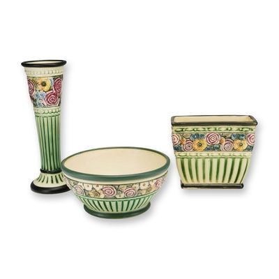 3pc Weller Pottery Floral Vases and Bowl, Chelsea Eldora