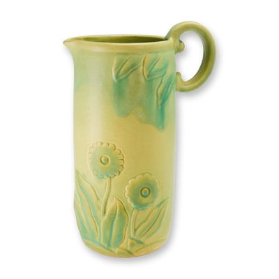 Weller Manhattan Floral Relief Matte Green Pitcher