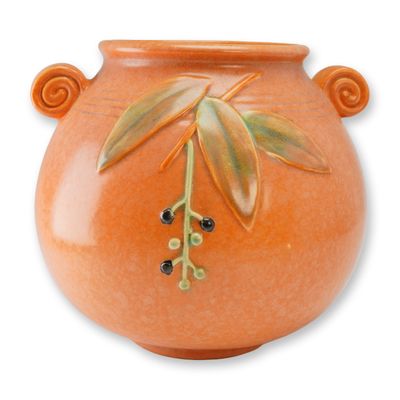 Weller Cornish Ware Art Deco Pottery Handled Vase in Apricot Glaze
