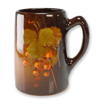 Owen Pottery Brown Glaze Mug with Gooseberry Motif, Utopian