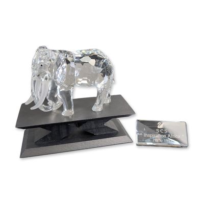 3pc Swarovski SCS Crystal Inspiration Africa Elephant Figurine w/ Display Base & Plaque