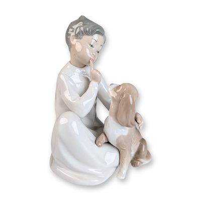 Lladro Glazed Porcelain Figurine, Boy with Dog 01004522