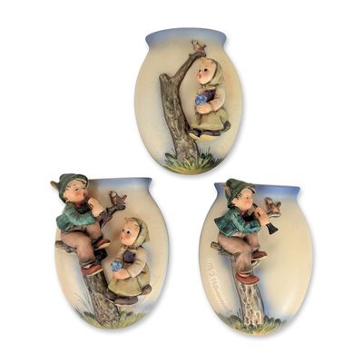 3pc Goebel Hummel Earthenware Wall Pockets
