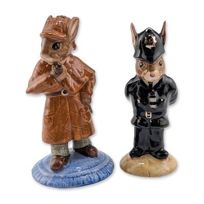 Two Royal Doulton Bunnykins Ceramic Figurines, Detective DB193 & Policeman DB64