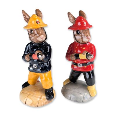 2pc Royal Doulton Fireman Bunnykins Porcelain Figurines