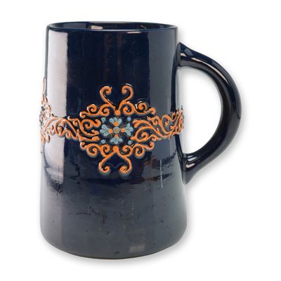 Weller Pottery Turada Art Nouveau Cobalt Blue Glazed Ceramic Tankard Mug