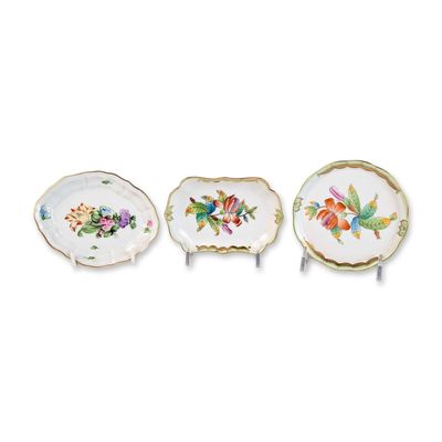 3pc Herend Hungary Hand Painted Porcelain Tidbit Dishes