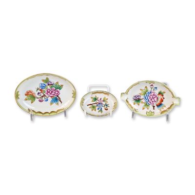 3pc Herend Hungarian Porcelain Trinket Dishes and Spoon Rest