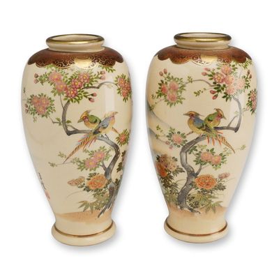 Japanese Satsuma Gilt and Polychrome Earthenware Vases