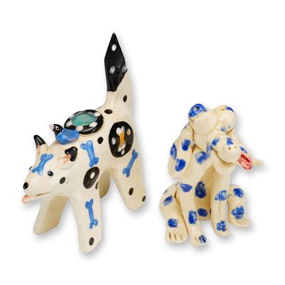 Two Folk Art Ceramic Dog Figurine and Candleholder