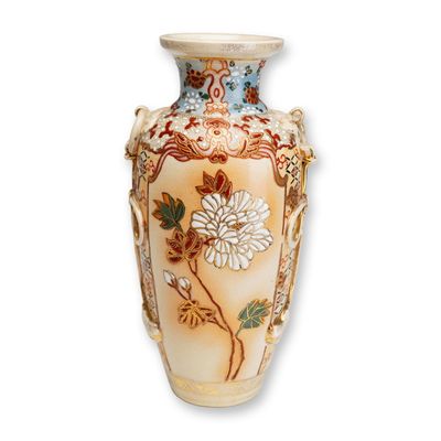 Japanese Satsuma Earthenware Vase with Raised Enamel & Gilt Decoration