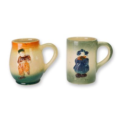 2pc Roseville Pottery Holland Yellow Ware Mugs