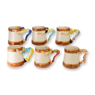 Set of Six Paul Webb Imperial Porcelain Figural Mugs, Mountain Boys