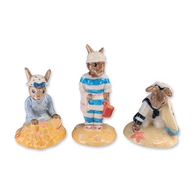3pc Royal Doulton Bunnykins Sailor, Mother and Seaside Porcelain Figurines