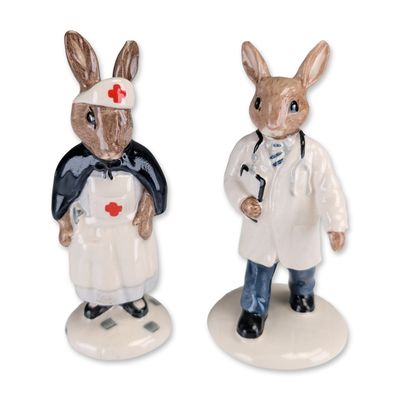 2pc Royal Doulton Bunnykins Doctor and Nurse Ceramic Figurines