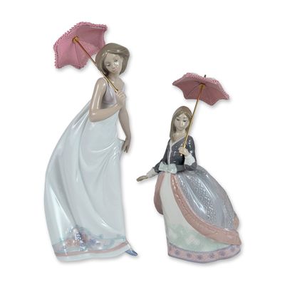 2pc Lladro Porcelain Figurines, Promenade 7636 and Angela 5211