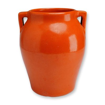 Orange Twin-Handled Earthenware Vase
