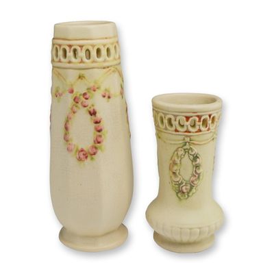 2pc Weller Art Pottery Roma Vases