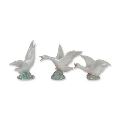 3pc Lladro Porcelain Taking Flight Geese Trio 1263, 1264, and 1265