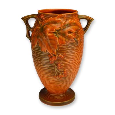 Roseville Pottery Brown Bushberry Double Handle Vase