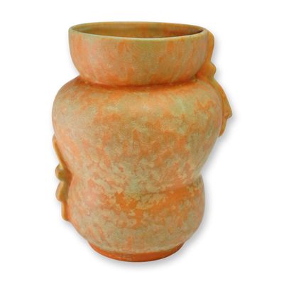 Weller Pottery Art Deco Mottled Orange and Green Glaze Twin-Handled Vase