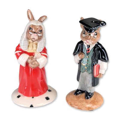 2pc Royal Doulton Bunnykins Schoolmaster and Judge Ceramic Figurines