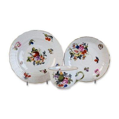 Herend Hungary Fruits and Flowers Porcelain Trio