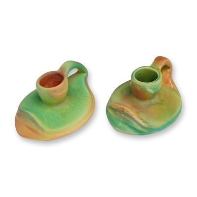 Pair of Weller Art Pottery Elberta Chambersticks