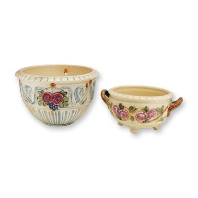 Weller Pottery Hanging Planter and Footed Bowl, Roma