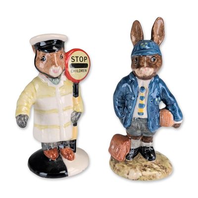 2pc Royal Doulton Ceramic Bunnykins Schoolboy and Lollipopman Figurines