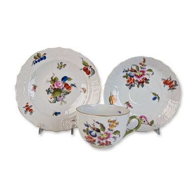 3pc Herend Hungary Porcelain Teacup, Saucer and Plate Set